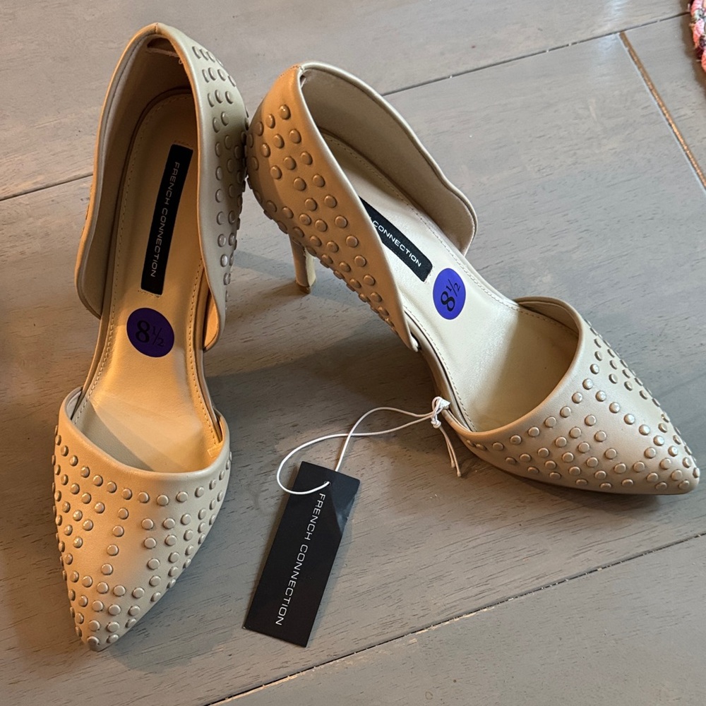 French Connection Beige Studded Heels - Picture 8 of 9